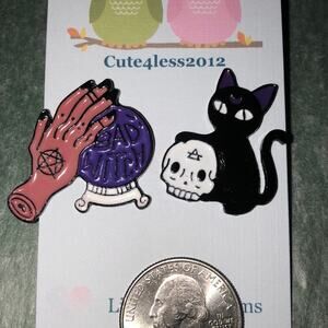 2 Piece Pin Brooch Black Cat Bad Witch Halloween